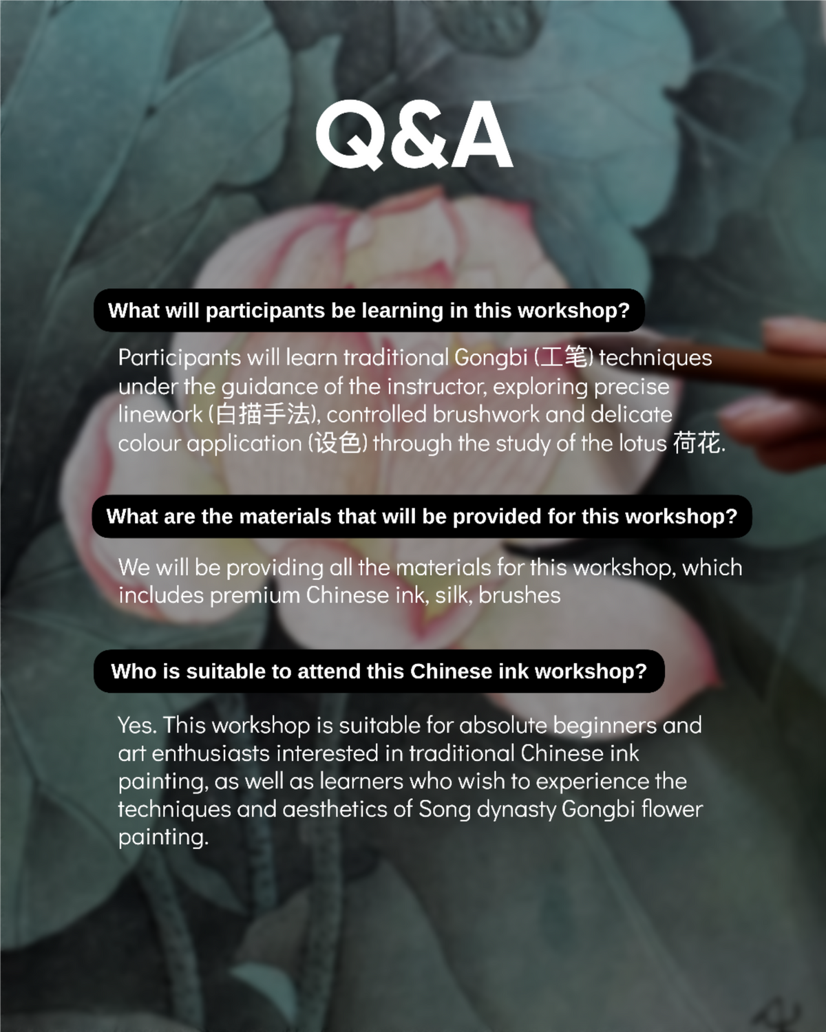 Gongbi Lotus Flower Chinese Ink Workshop 宋代工笔荷花 with Chinese Ink Master, Vivian Cha