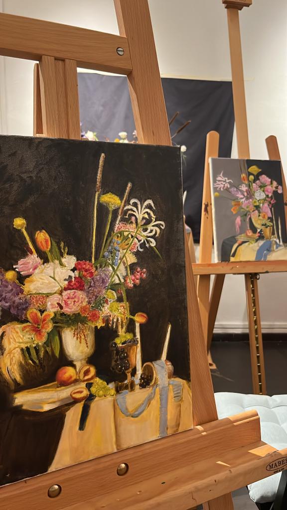 Instructor teaching Dutch and Flemish still life painting techniques Singapore