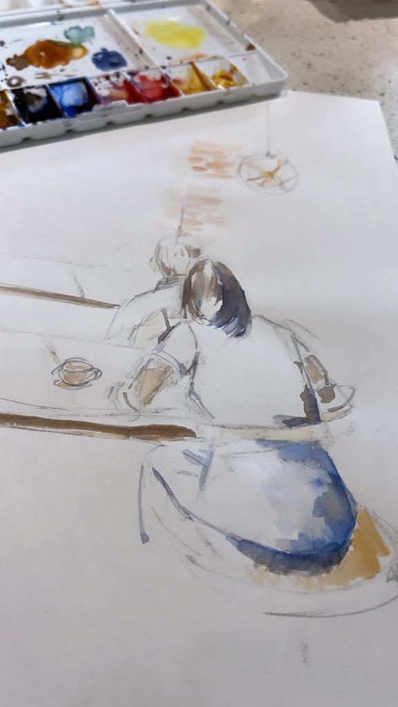 Professional artist teaching outdoor sketching course in Singapore